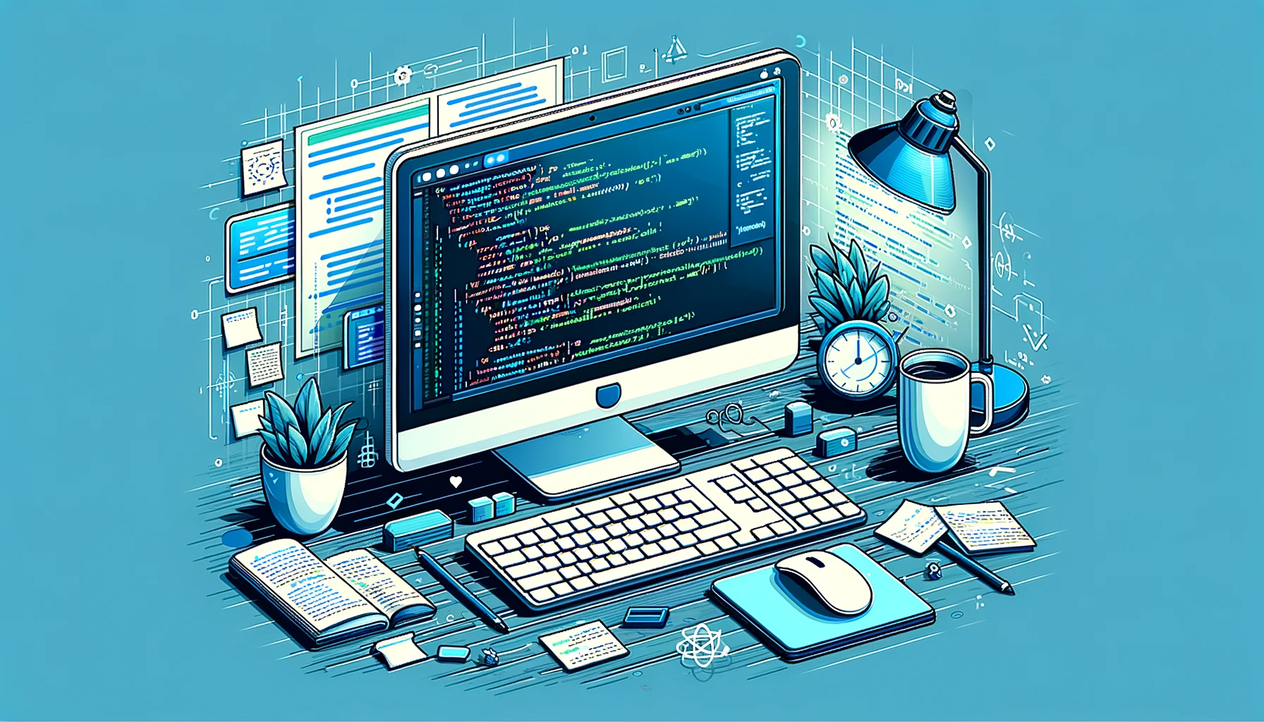 Desk with computer desktop